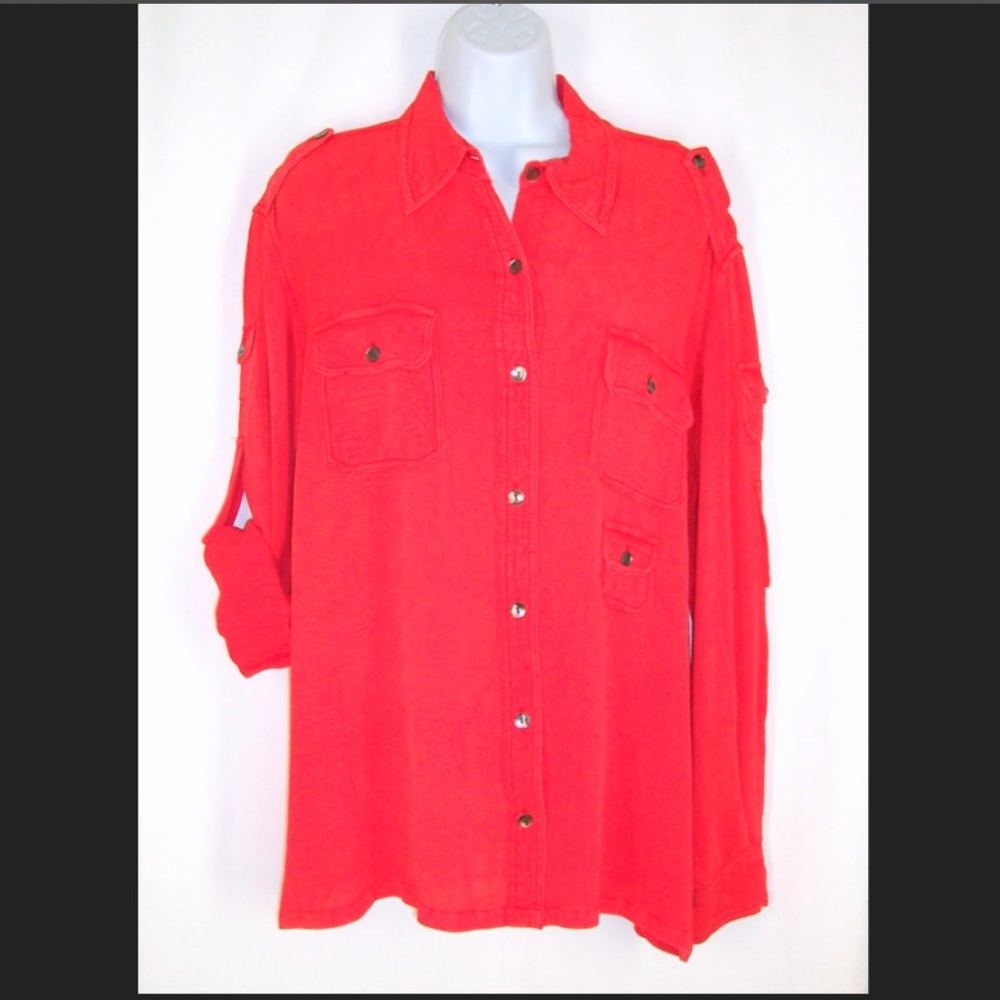 Chicos Design Button Up Top Oversized Crinkle